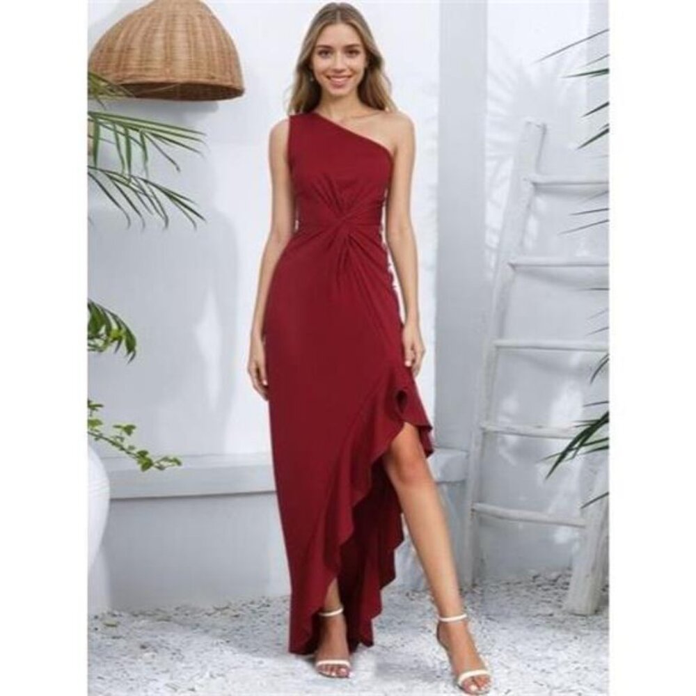 One-Shoulder Ruffle Hem Maxi Dress